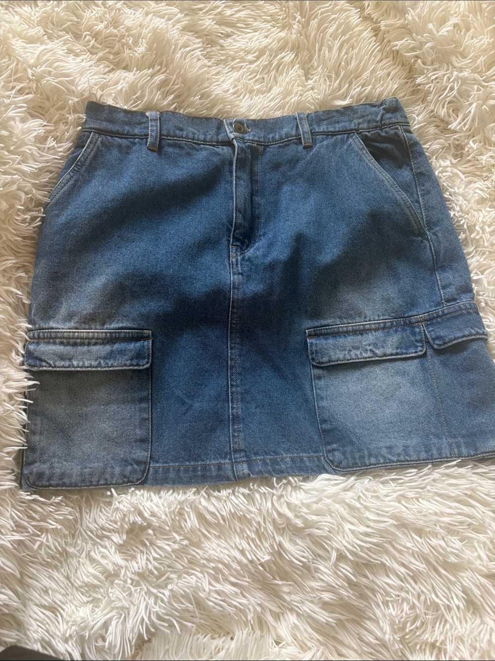Denim Mini Skirt with Cargo Pockets - Blue